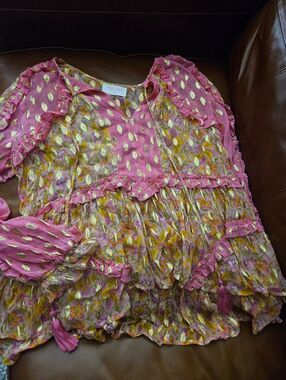 Miss June Paris ONE SIZE Womens Pink Floral Ruffle Top